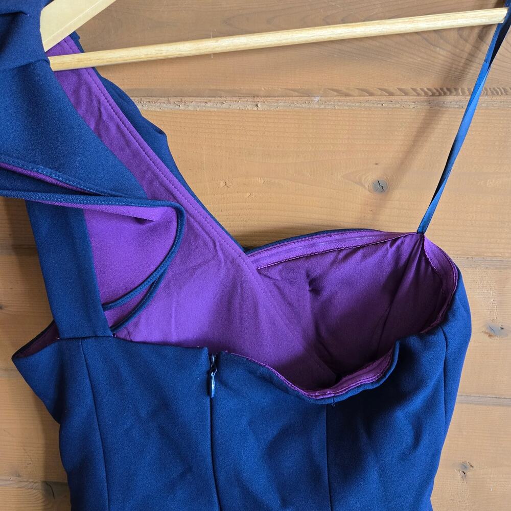 BCBGMAXAZRIA Dress One Shoulder High Low Ruffled Gown Navy 8 Formal Wedding Prom - Picture 7 of 9